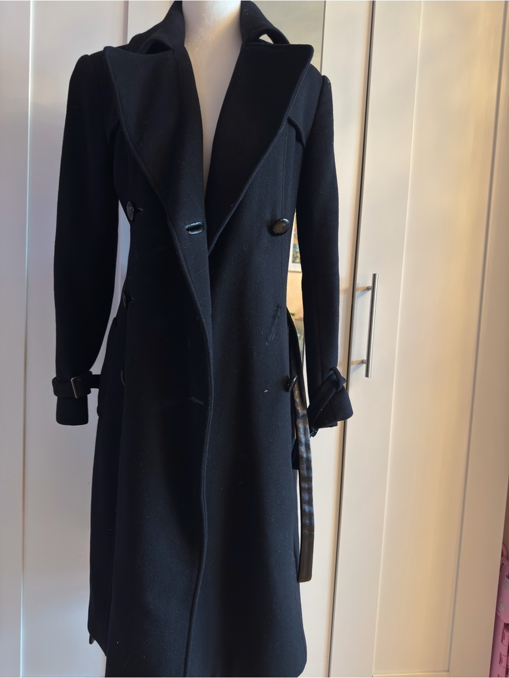 Elie Tahari Black Double-Breasted Trench Coat